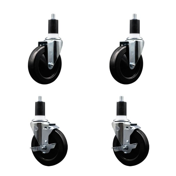 Service Caster 5'' Hard Rubber Wheel Swivel 1-1/2'' Expand Stem Caster Set 2 Brakes, 4PK SCC-EX20S514-HRS-2-TLB-2-112 - main